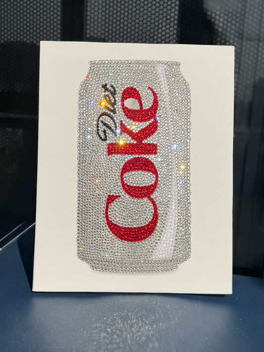 Bedazzled Diet coke can on a canvas